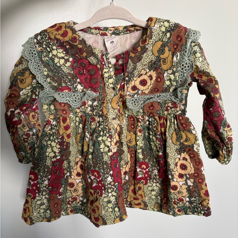 Kate Quinn 2021 green hollyhock organic gauze long sleeve collar top 12-18m